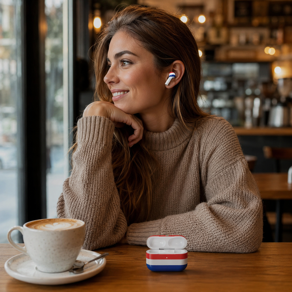 Red White Blue Wireless Earbuds Case Skin, CNC Engraved Soccer Fan Earbud Cover, Netherlands Inspired Sport Design
