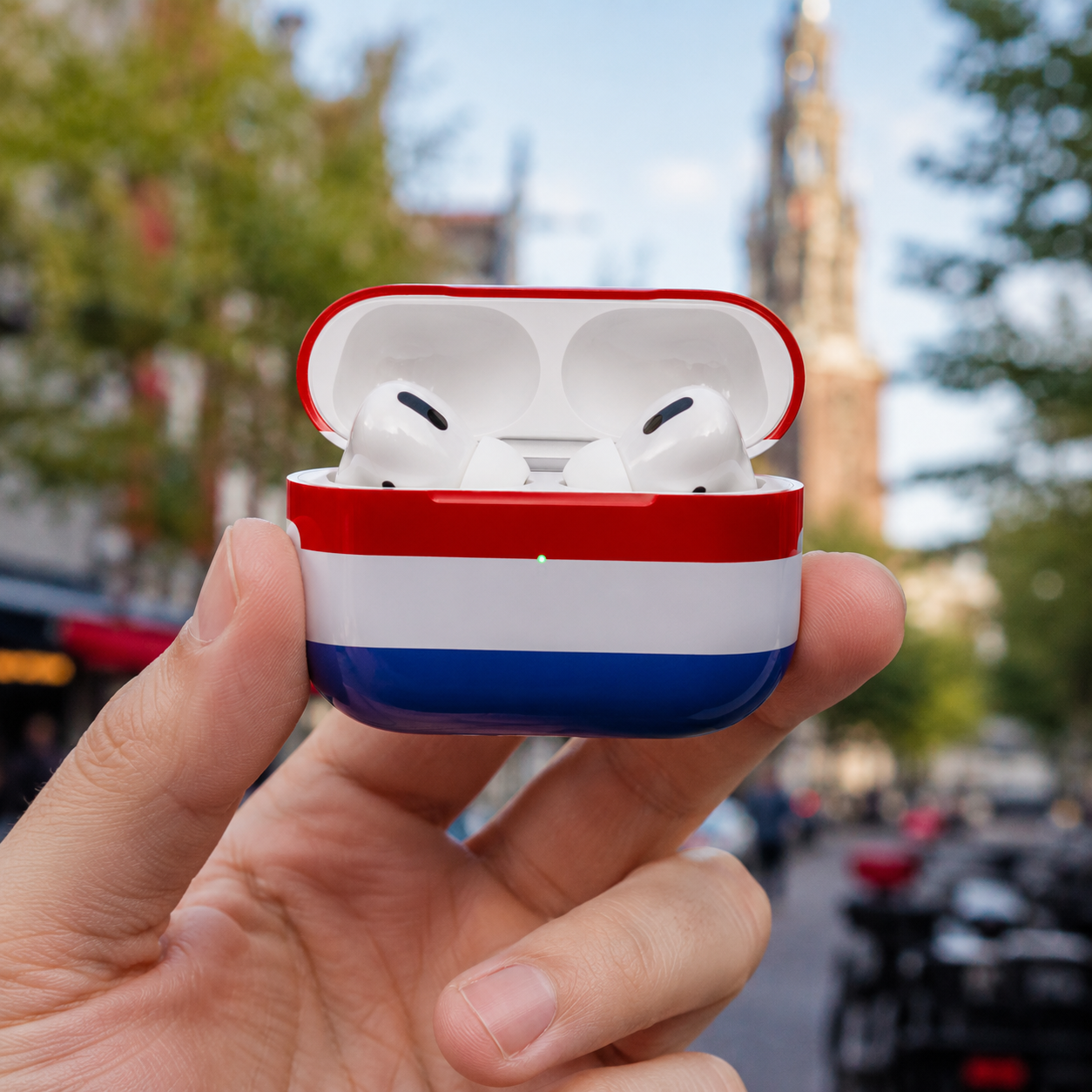 Red White Blue Wireless Earbuds Case Skin, CNC Engraved Soccer Fan Earbud Cover, Netherlands Inspired Sport Design