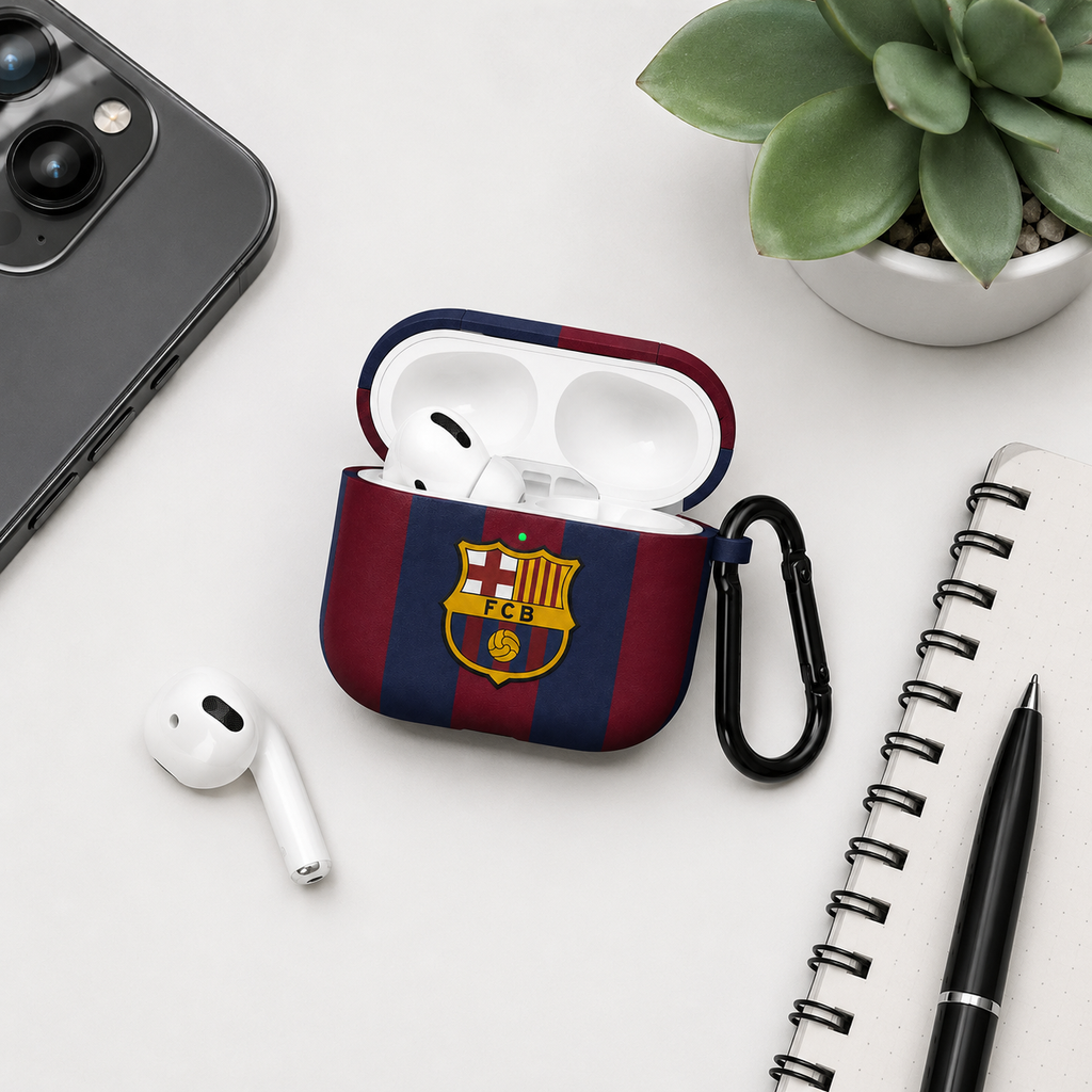 Blue Red Striped Earphone Case, Soccer Fan Inspired Protective Earbuds Cover, Sport Style Earphone Case with Clip