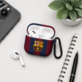 Blue Red Striped Earphone Case, Soccer Fan Inspired Protective Earbuds Cover, Sport Style Earphone Case with Clip