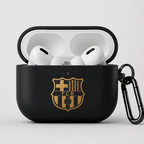 Black Gold Soccer Inspired Earphone Case, Protective Earbuds Cover with Clip, Sport Fan Style Earphone Case