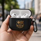Black Gold Soccer Inspired Earphone Case, Protective Earbuds Cover with Clip, Sport Fan Style Earphone Case