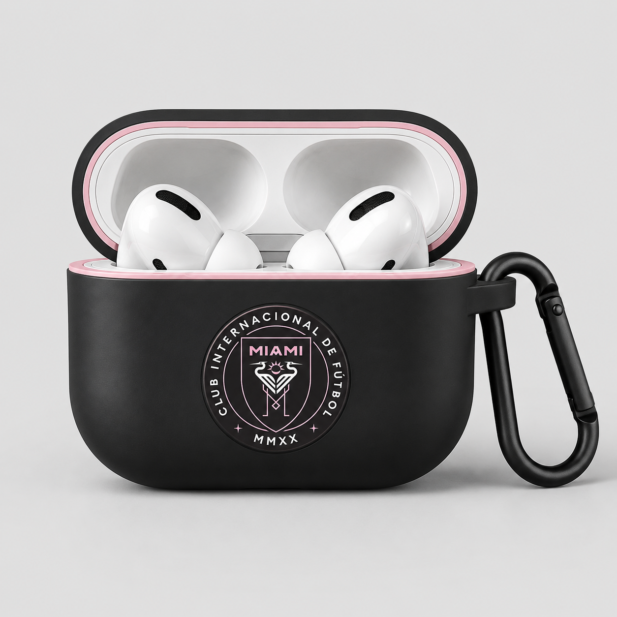 Black Pink Soccer Inspired Earphone Case, Protective Earbuds Cover with Clip, Miami Style Sport Fan Earphone Case