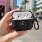 Black Pink Soccer Inspired Earphone Case, Protective Earbuds Cover with Clip, Miami Style Sport Fan Earphone Case