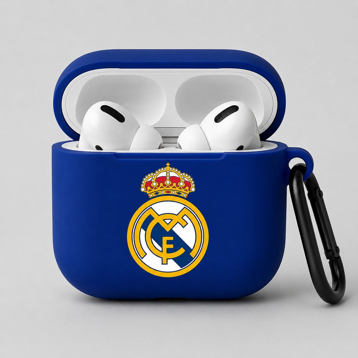 Blue Madrid-Inspired Soccer Earphone Case, Protective Earbuds Cover with Clip, Sport Fan Earphone Case