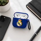 Blue Madrid-Inspired Soccer Earphone Case, Protective Earbuds Cover with Clip, Sport Fan Earphone Case