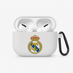 White Madrid-Inspired Soccer Earphone Case, Protective Earbuds Cover with Clip, Sport Fan Earphone Case