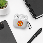 White Manchester-Inspired Soccer Earphone Case, Protective Earbuds Cover with Clip, Red Gold Football Fan Case