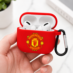 Red Manchester-Inspired Soccer Earphone Case, Protective Earbuds Cover with Clip, Football Fan Tech Accessory