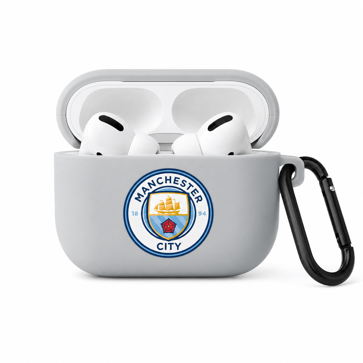 White Manchester-Inspired Soccer Earphone Case, Protective Earbuds Cover with Clip, Football Fan Tech Accessory