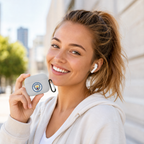 White Manchester-Inspired Soccer Earphone Case, Protective Earbuds Cover with Clip, Football Fan Tech Accessory