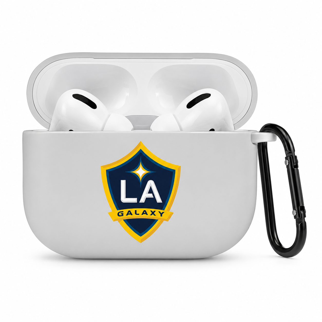 Gray Los Angeles-Inspired Soccer Earphone Case, Protective Earbuds Cover with Clip, Football Fan Tech Accessory