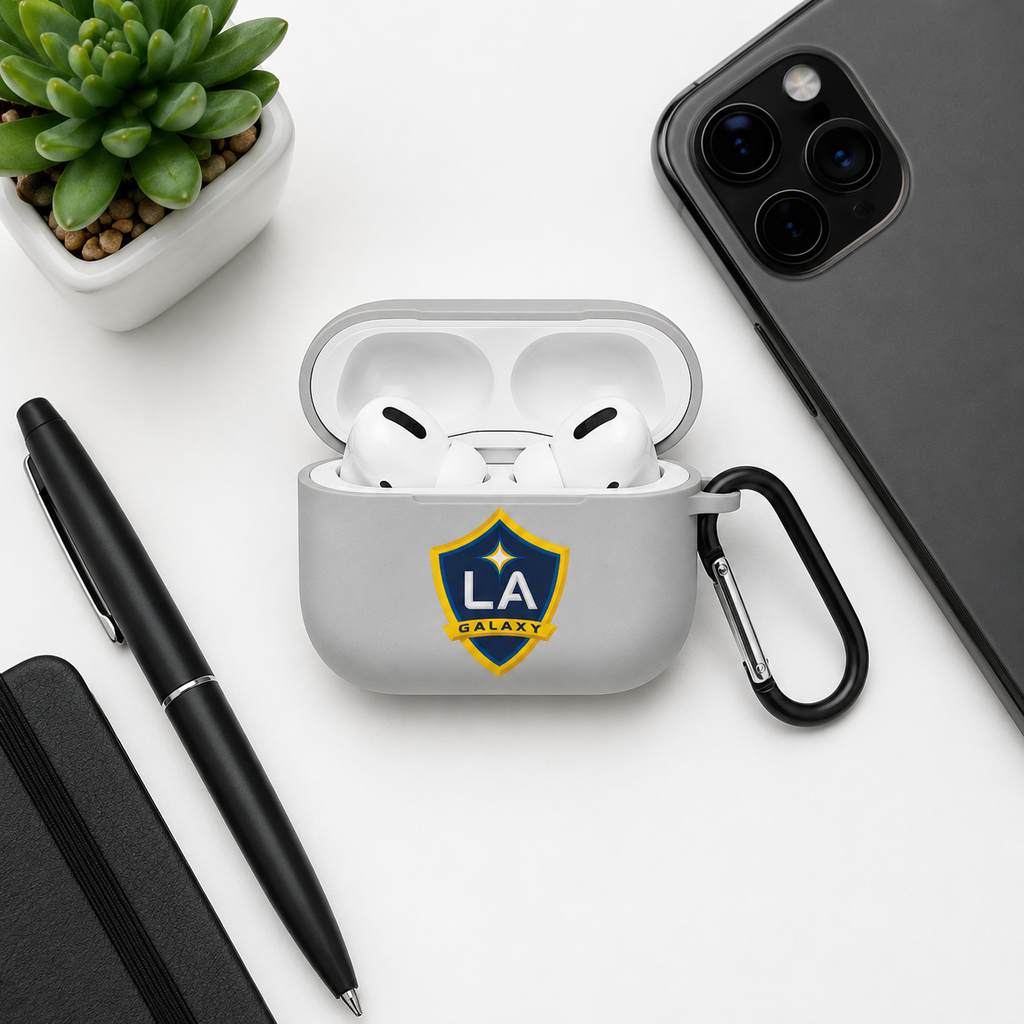 Gray Los Angeles-Inspired Soccer Earphone Case, Protective Earbuds Cover with Clip, Football Fan Tech Accessory