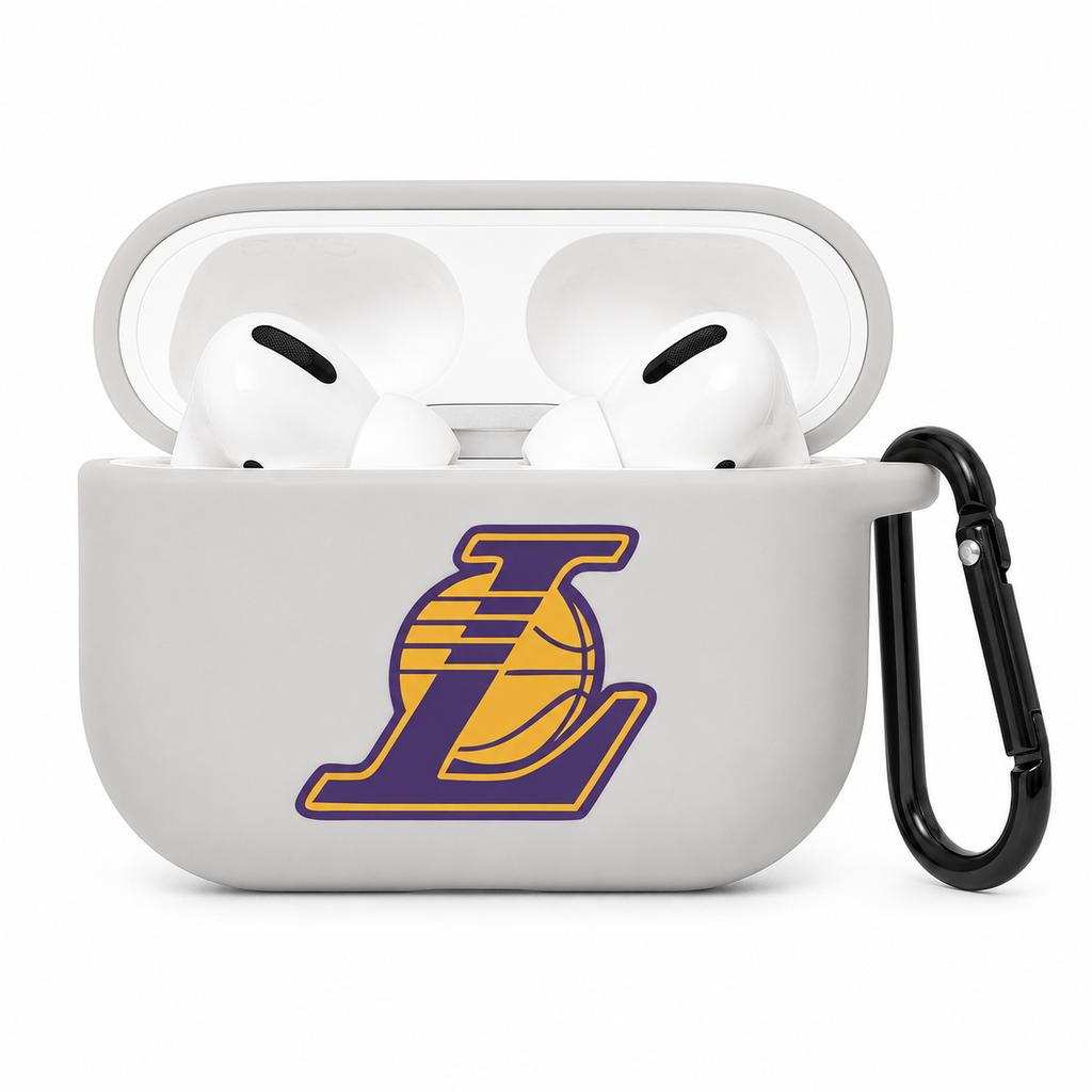 White LA-Inspired Basketball Earphone Case, Protective Earbuds Cover with Clip, Sports Fan Tech Accessory