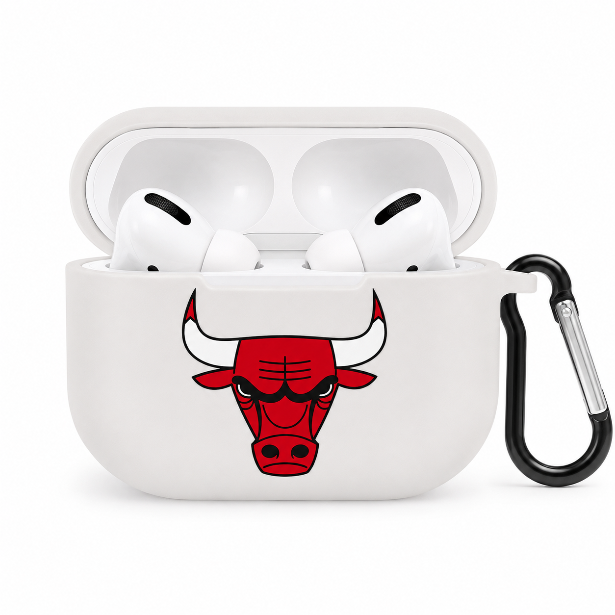 White Basketball Bull Earphone Case, Protective Earbuds Cover with Clip, Sports Fan Tech Accessory