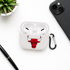 White Basketball Bull Earphone Case, Protective Earbuds Cover with Clip, Sports Fan Tech Accessory