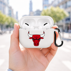 White Basketball Bull Earphone Case, Protective Earbuds Cover with Clip, Sports Fan Tech Accessory