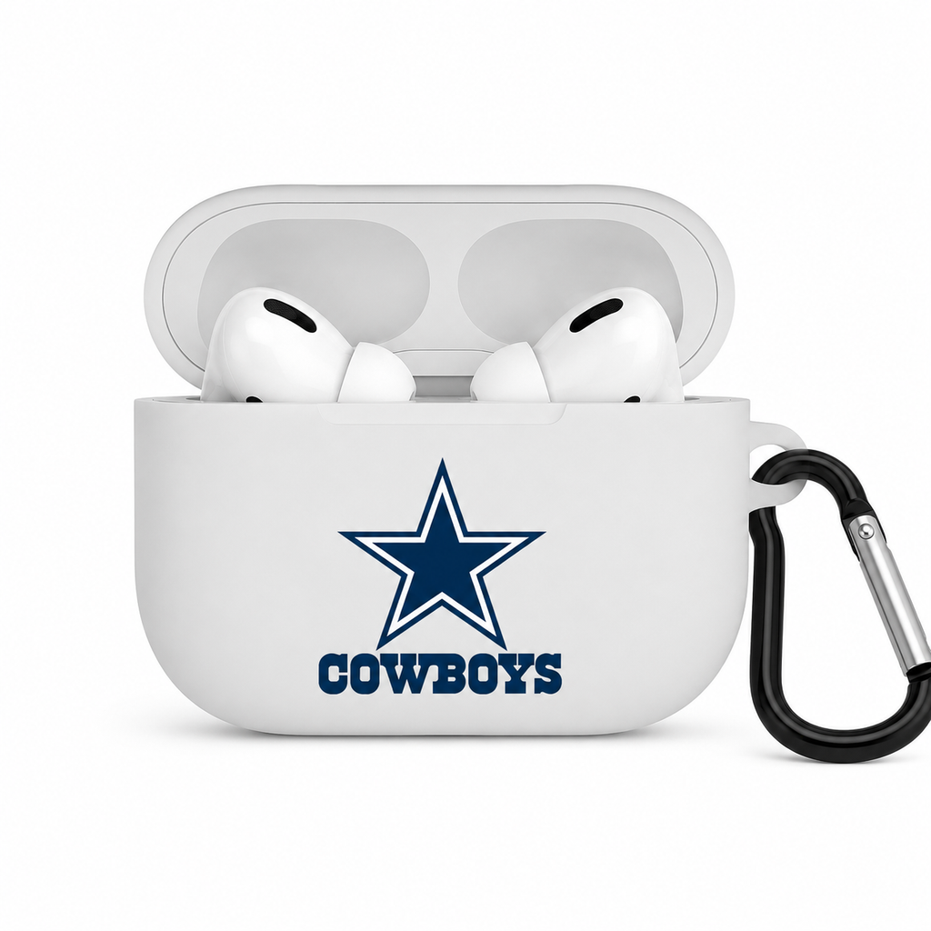 White Star Cowboys-Inspired Earphone Case, Protective Earbuds Cover with Clip, Western Sports Fan Tech Accessory
