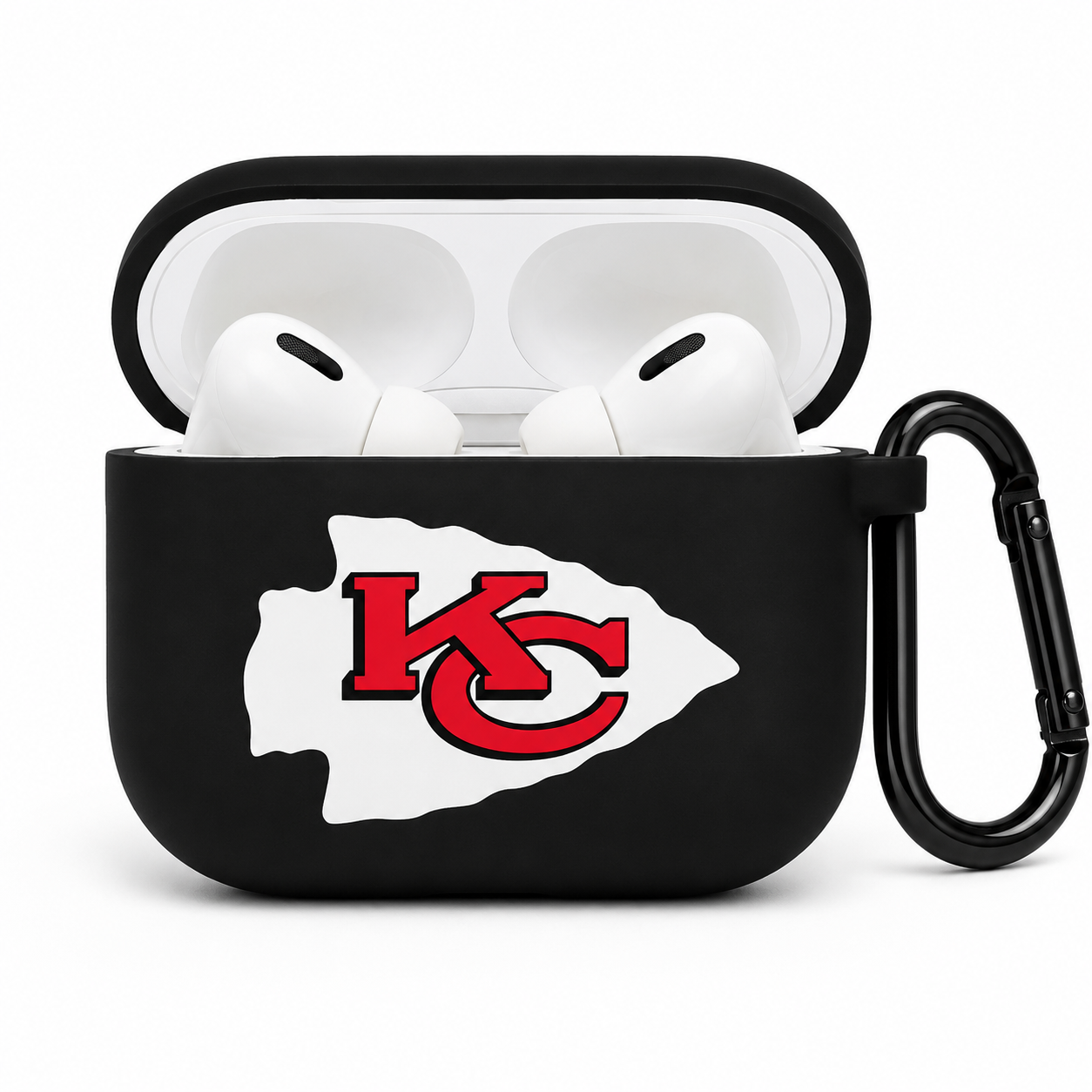 Black Arrowhead Football-Inspired Earphone Case, Protective Earbuds Cover with Clip, Red Sports Fan Tech Accessory