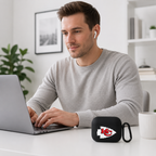 Black Arrowhead Football-Inspired Earphone Case, Protective Earbuds Cover with Clip, Red Sports Fan Tech Accessory