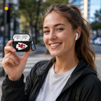 Black Arrowhead Football-Inspired Earphone Case, Protective Earbuds Cover with Clip, Red Sports Fan Tech Accessory