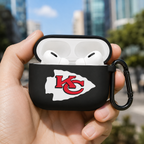 Black Arrowhead Football-Inspired Earphone Case, Protective Earbuds Cover with Clip, Red Sports Fan Tech Accessory