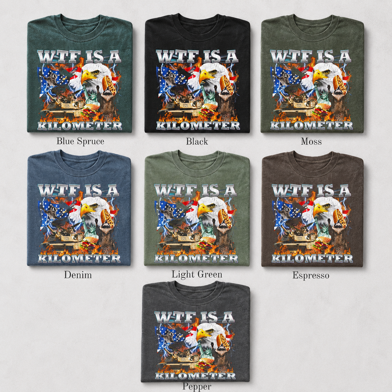 Bold Americana Humor Graphic T-Shirt, WTF Is A Kilometer Tee, Unisex Patriotic Eagle Shirt