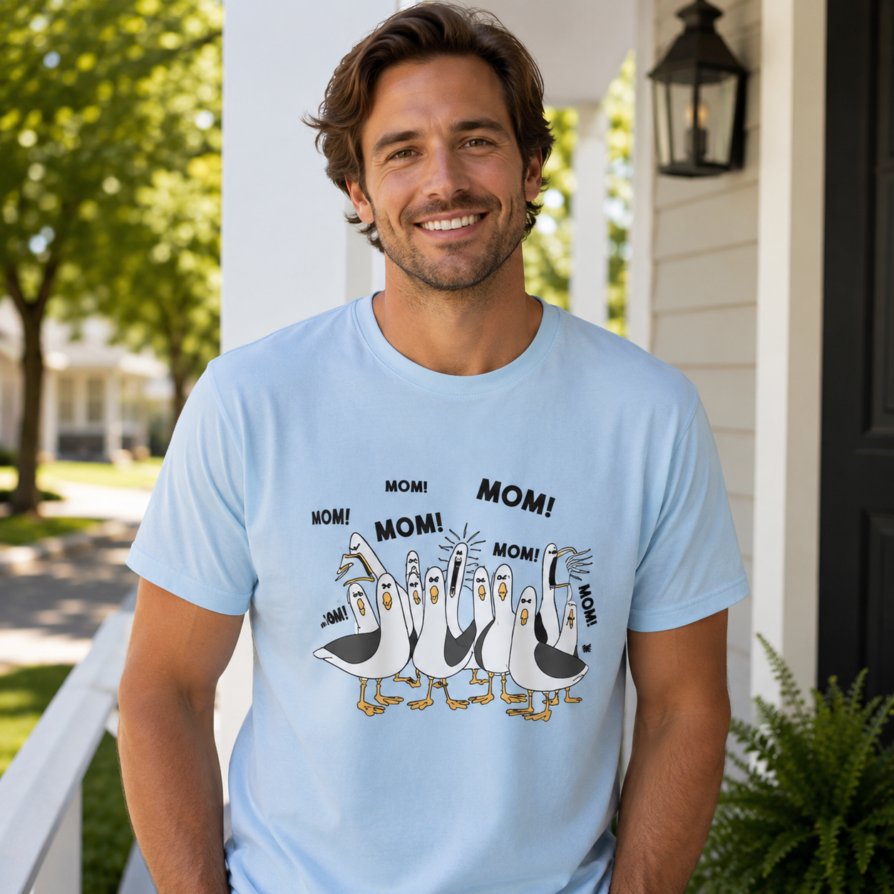 Funny Seagull Mom Graphic T-Shirt, Coastal Bird Humor Tee, Unisex Casual Summer Shirt