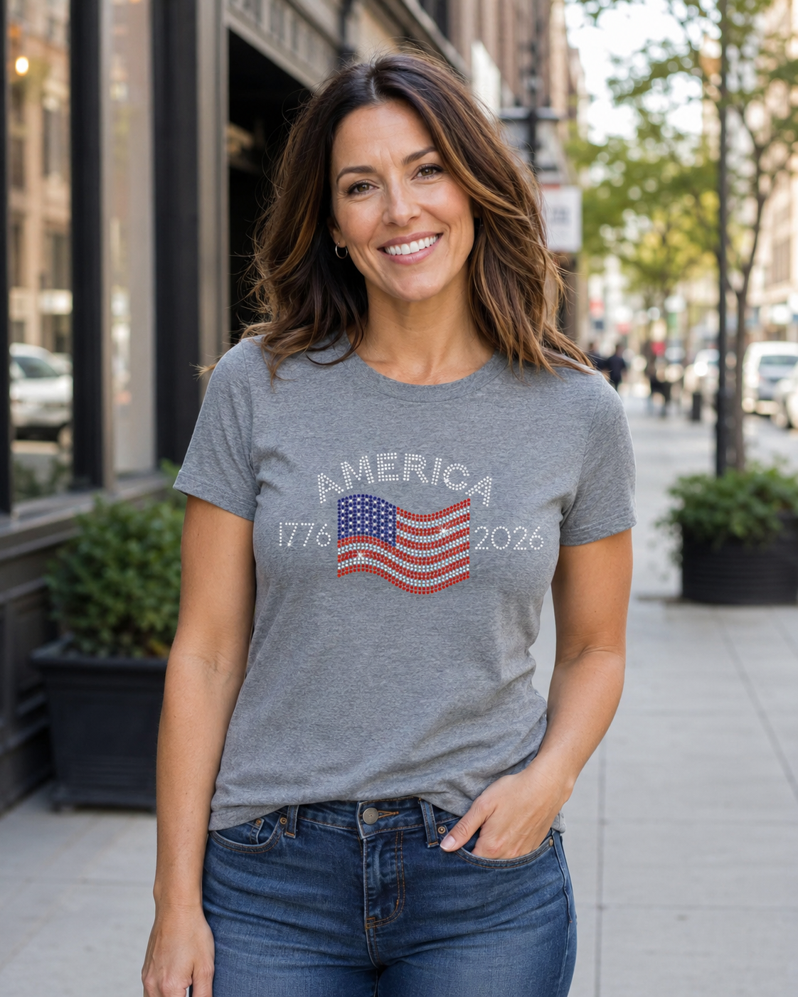 America Patriotic V-Neck T-Shirt, 1776 USA Flag Graphic Tee, Women’s Americana Casual Shirt