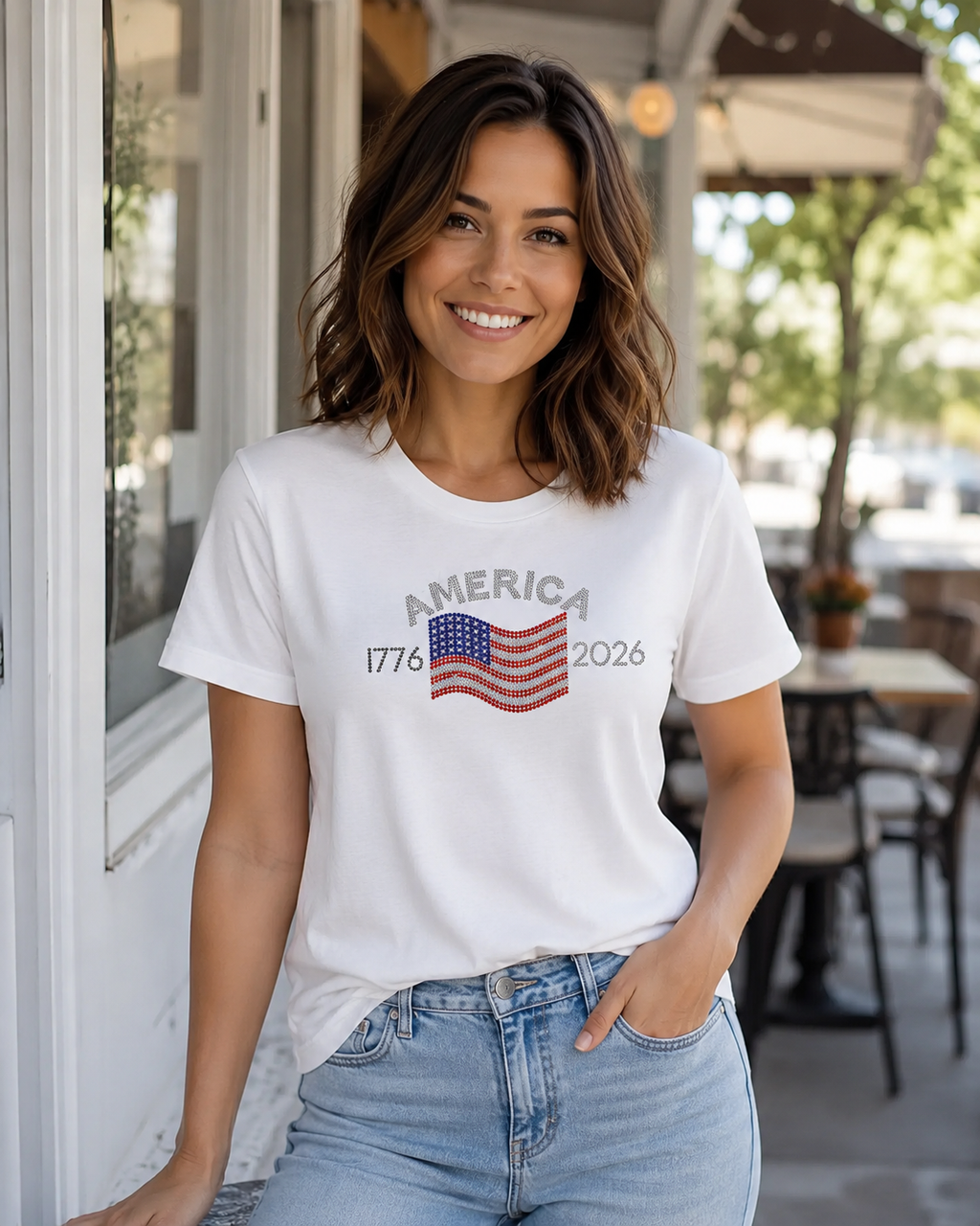 America Patriotic V-Neck T-Shirt, 1776 USA Flag Graphic Tee, Women’s Americana Casual Shirt