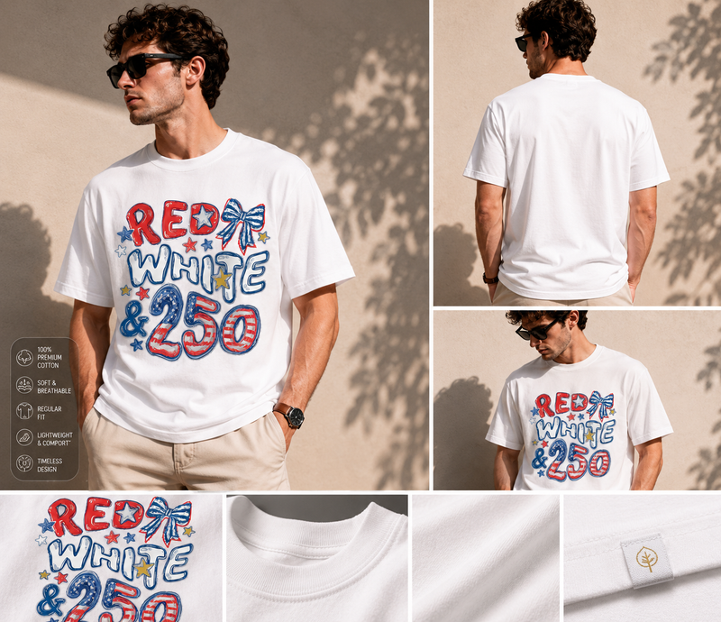 Red White &amp; 250 T-Shirt – Patriotic 250th Anniversary Graphic Tee