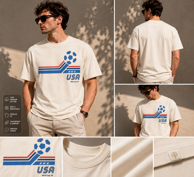 Retro Soccer Shirt, Red White Blue Football Tee, Vintage Sports Graphic T-Shirt