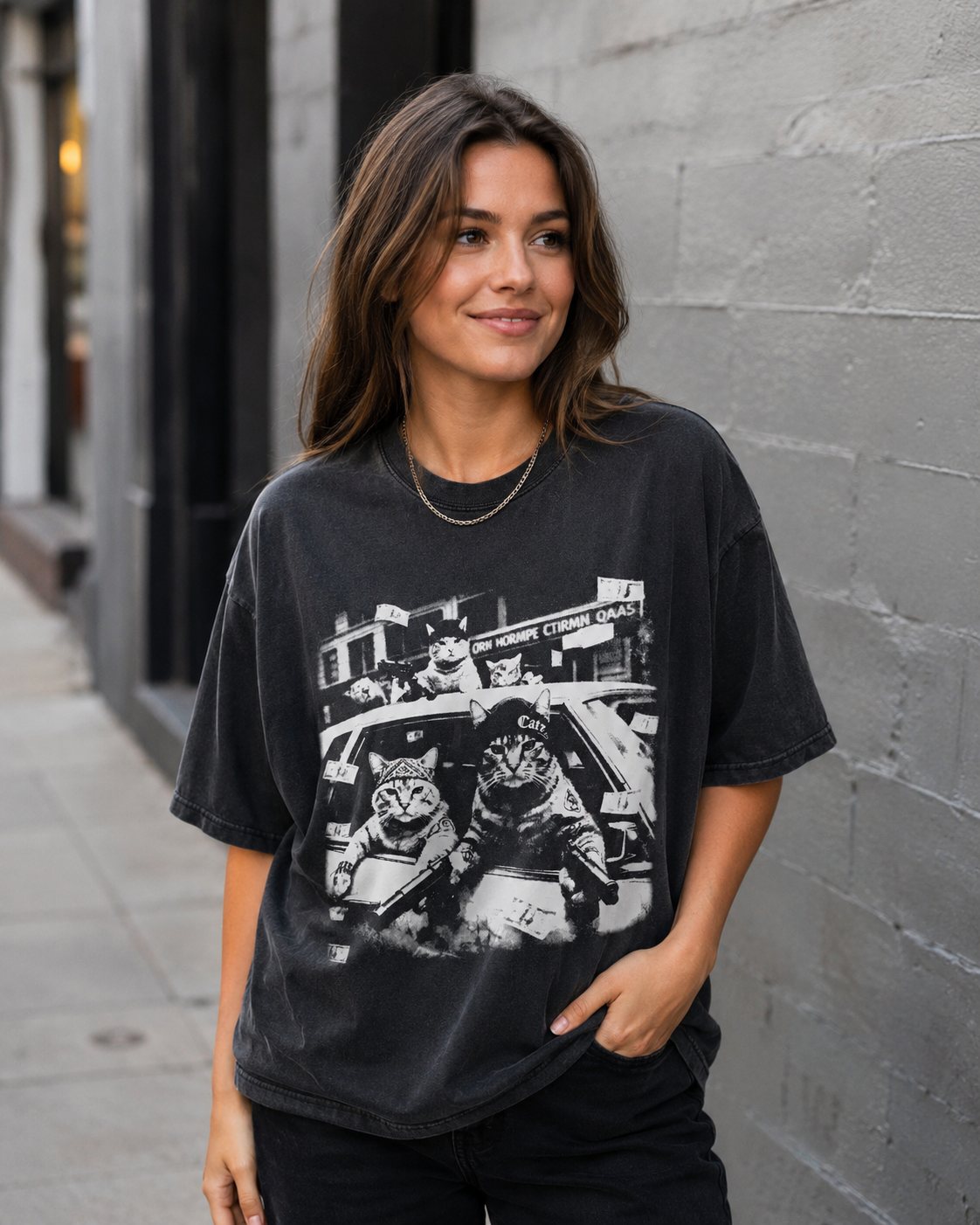 Funny Cat Graphic T-Shirt, Vintage Cat Money Car Tee, Oversized Unisex Streetwear Shirt