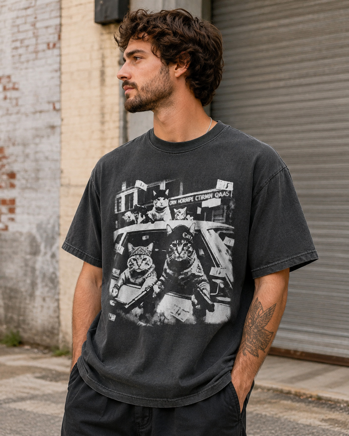 Funny Cat Graphic T-Shirt, Vintage Cat Money Car Tee, Oversized Unisex Streetwear Shirt