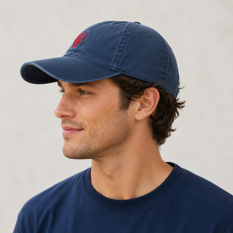 Embroidered Lobster Dad Hat, Coastal Seafood Baseball Cap, Unisex Vintage Washed Summer Hat