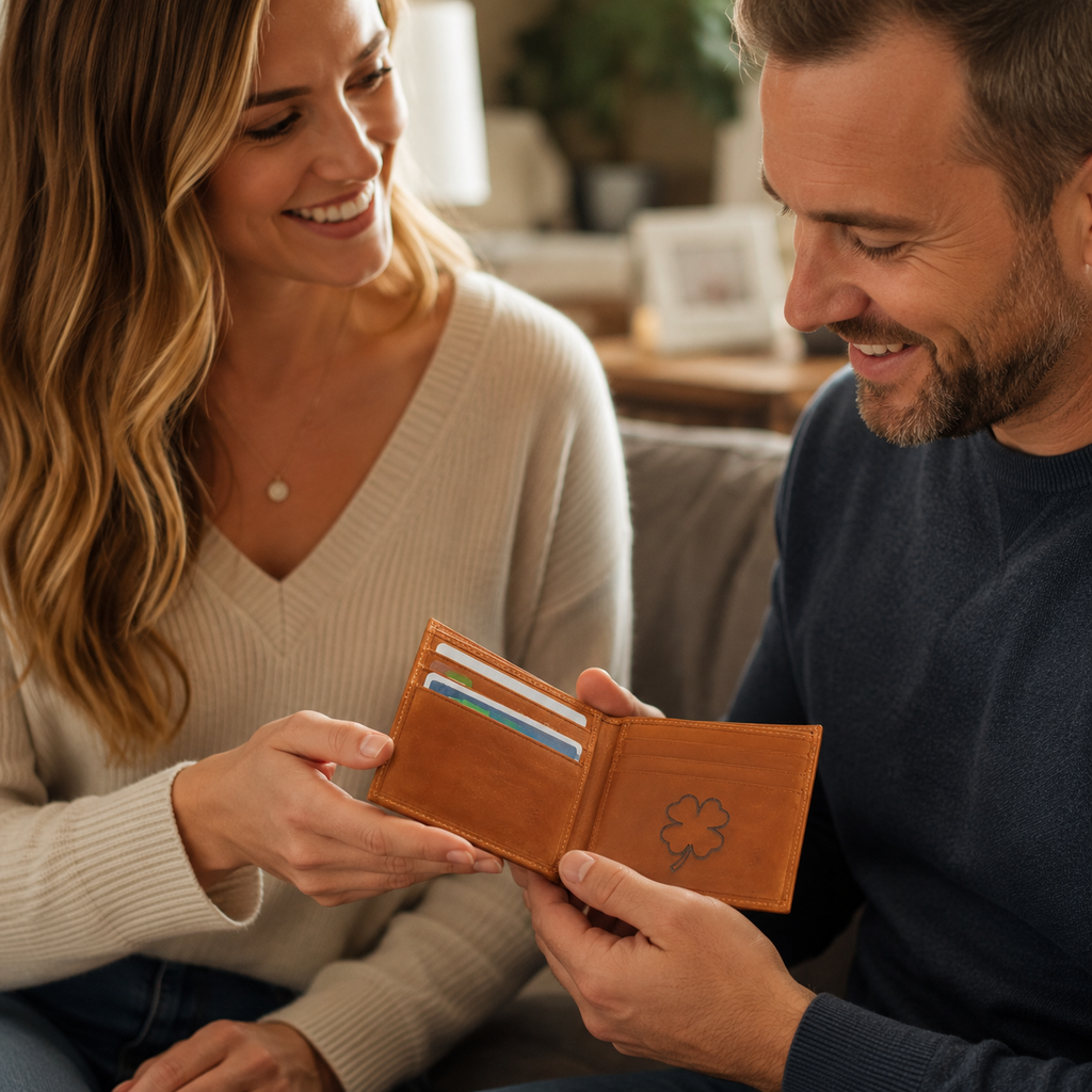 Custom Engraved Full Grain Leather Wallet, Personalized Men’s Photo Wallet, Handmade Bifold Gift for Dad