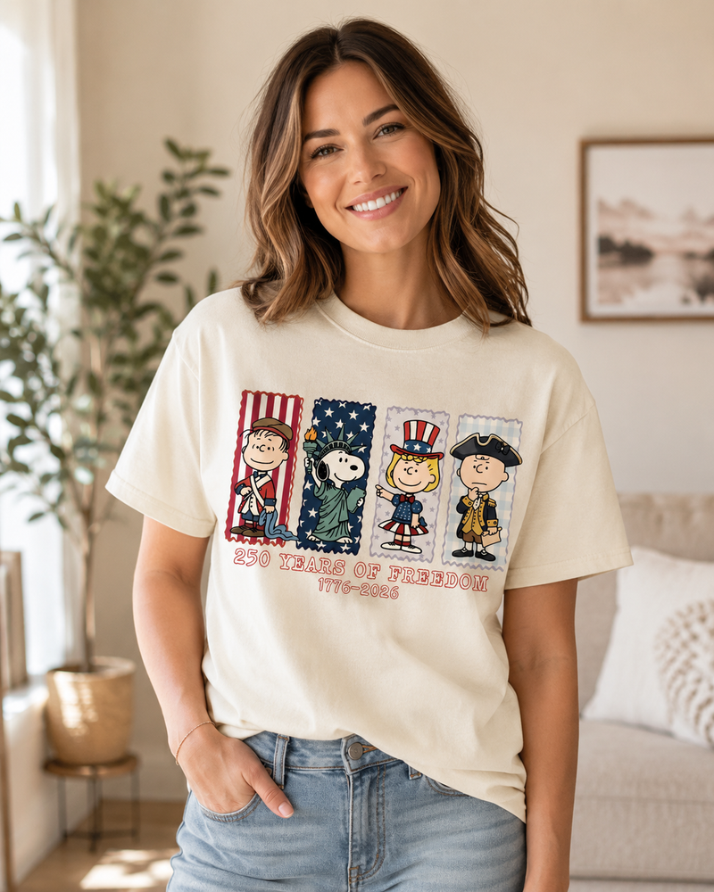 Patriotic 250 Years of Freedom Graphic T-Shirt, Vintage Americana Celebration Tee