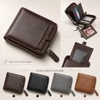 Men’s Zipper Leather Wallet, Bifold Wallet with Removable ID Holder, Multi Card Slot Everyday Wallet