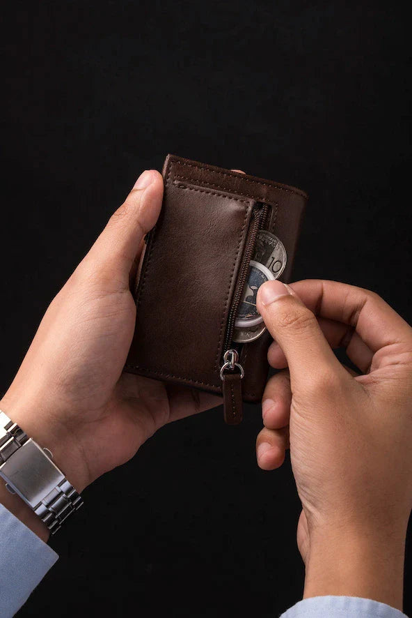 Men’s Trifold Leather Wallet, Multi Card Slot ID Holder Wallet, Slim Everyday Wallet for Men