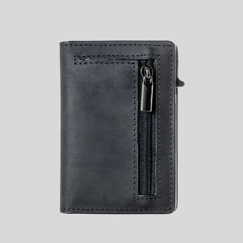 Slim Zipper Leather Wallet, Minimalist Card Holder Wallet, RFID Men’s Everyday Wallet