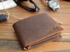 Custom Engraved Full Grain Leather Wallet, Personalized Men’s Photo Wallet, Handmade Bifold Gift for Dad