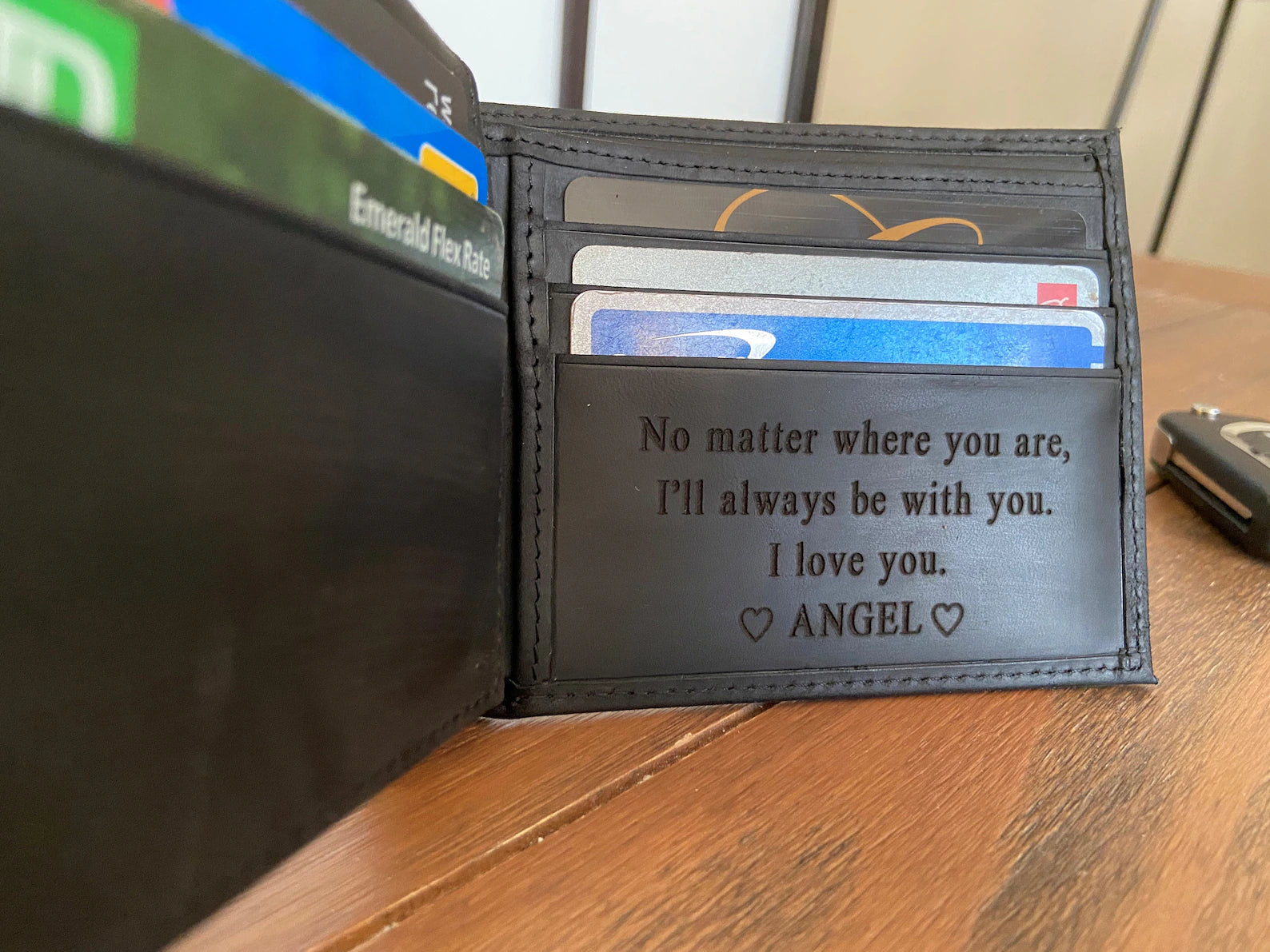 Custom Engraved Full Grain Leather Wallet, Personalized Men’s Photo Wallet, Handmade Bifold Gift for Dad