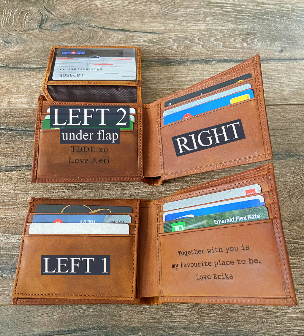 Custom Engraved Full Grain Leather Wallet, Personalized Men’s Photo Wallet, Handmade Bifold Gift for Dad