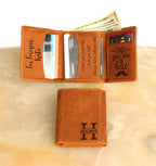Personalized Trifold Leather Wallet, Custom Engraved Photo Text Wallet, Gift for Dad Husband Boyfriend
