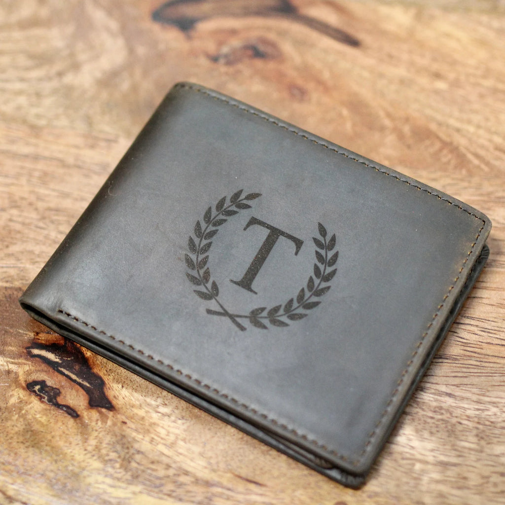 Personalized Leather Wallet, Custom Engraved Men’s Bifold Wallet, Photo Text Logo Gift for Dad Husband Boyfriend