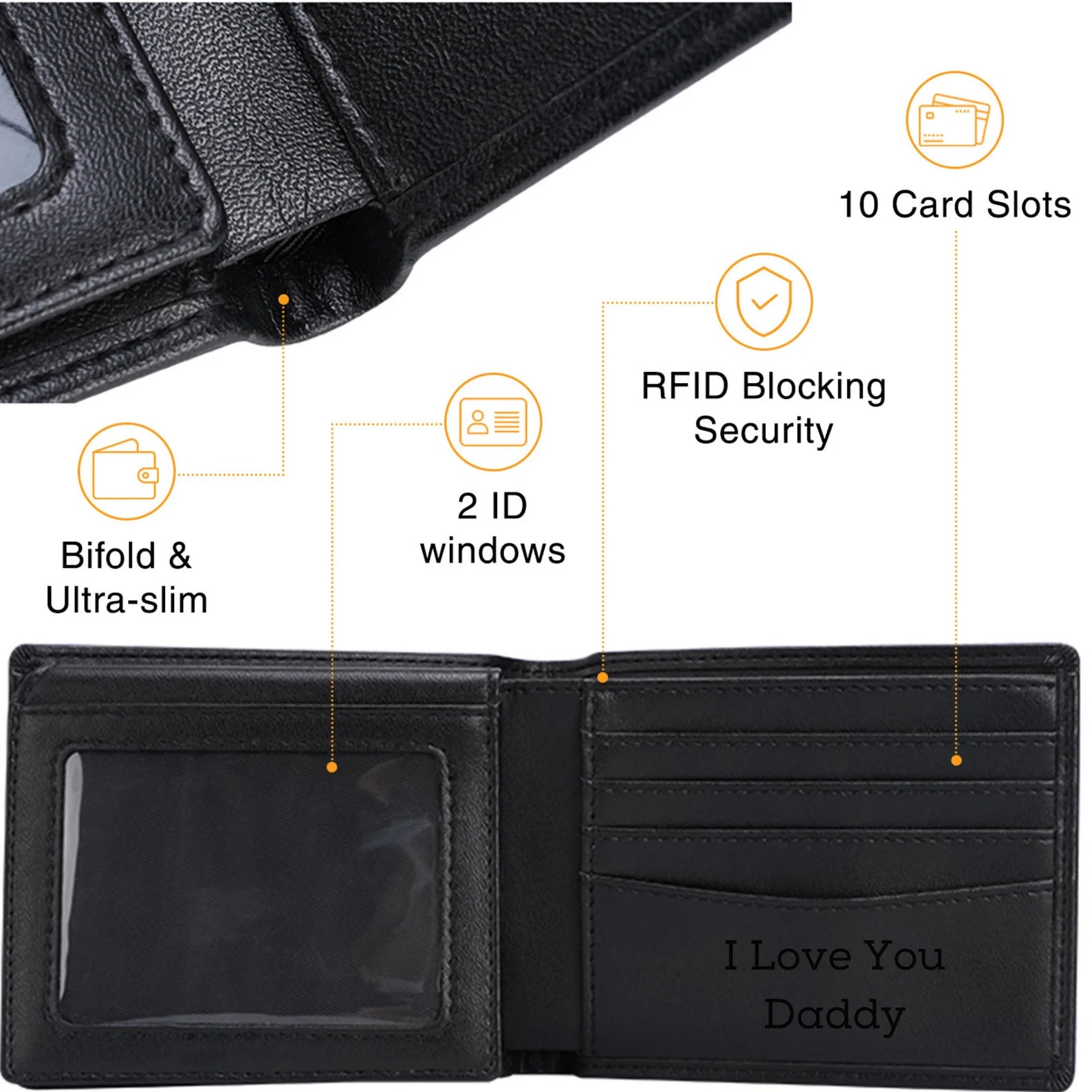 Personalized Leather Wallet, Custom Engraved Men’s Bifold Wallet, Photo Text Logo Gift for Dad Husband Boyfriend