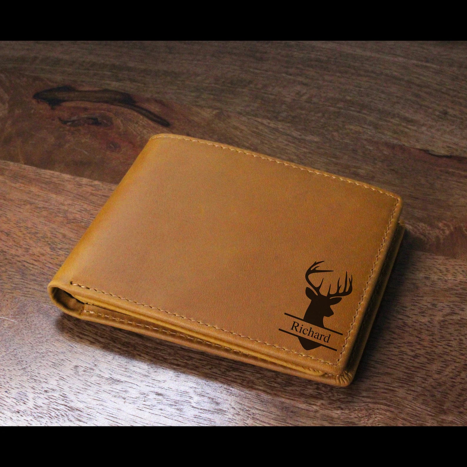 Personalized Leather Wallet, Custom Engraved Men’s Bifold Wallet, Photo Text Logo Gift for Dad Husband Boyfriend