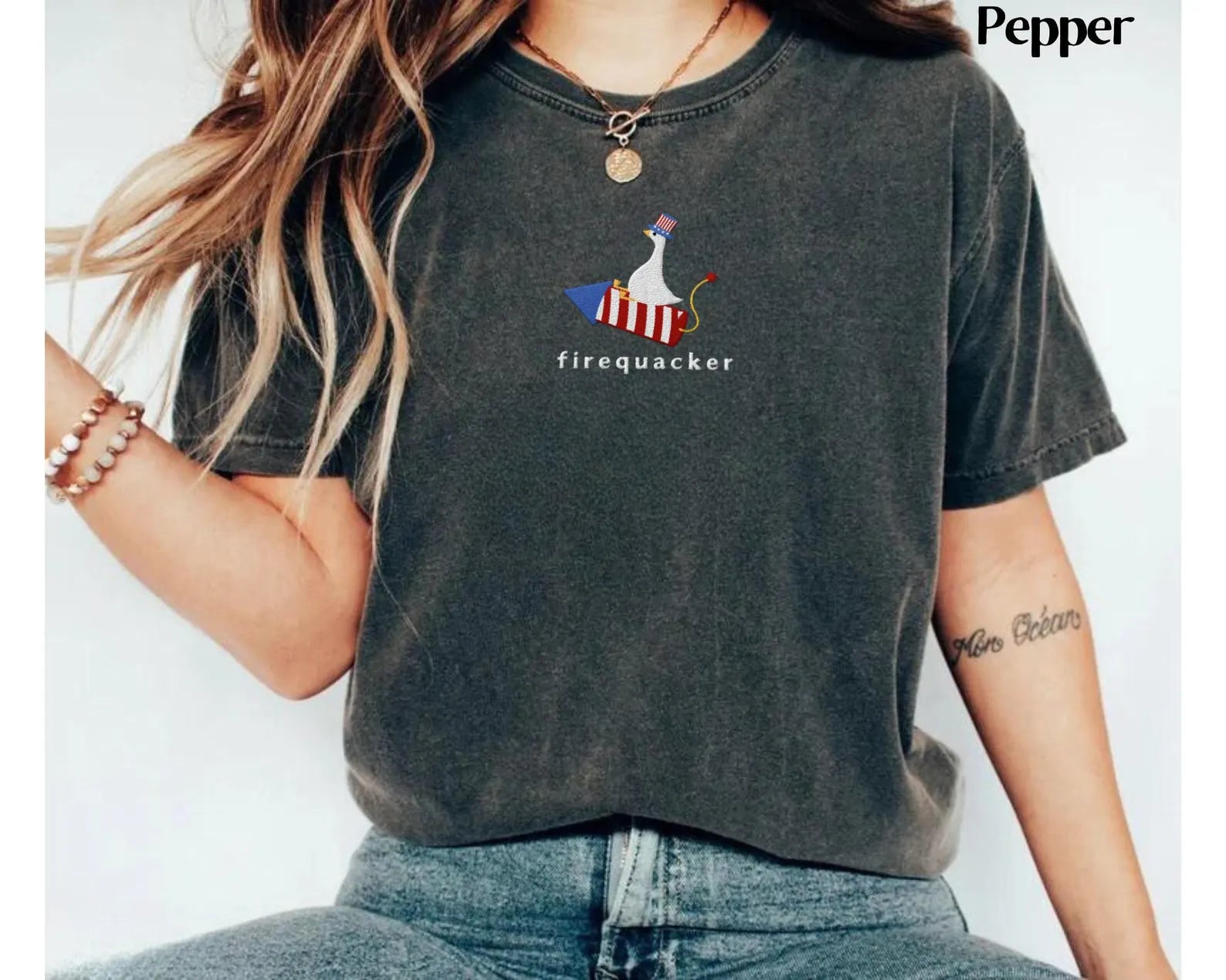Silly Goose 4th of July Embroidered Tee, Funny Patriotic Shirt