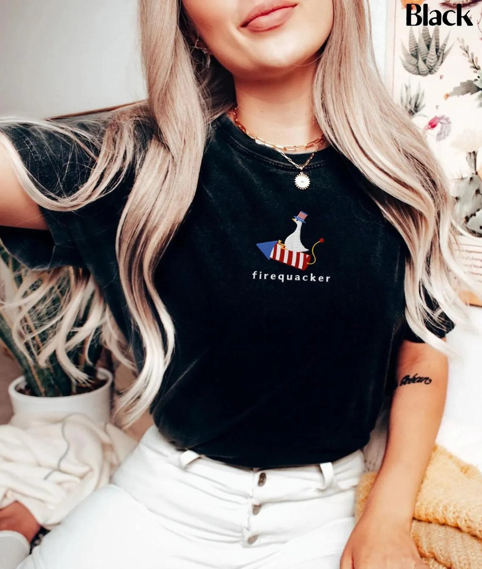 Silly Goose 4th of July Embroidered Tee, Funny Patriotic Shirt