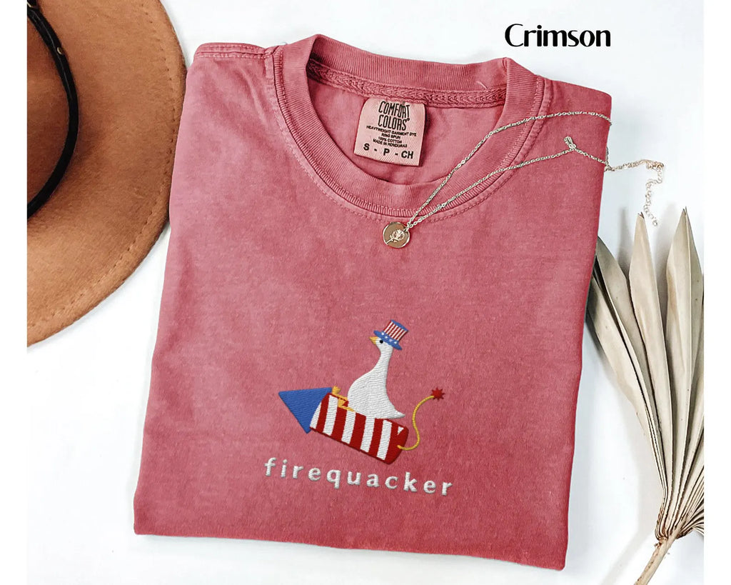 Silly Goose 4th of July Embroidered Tee, Funny Patriotic Shirt
